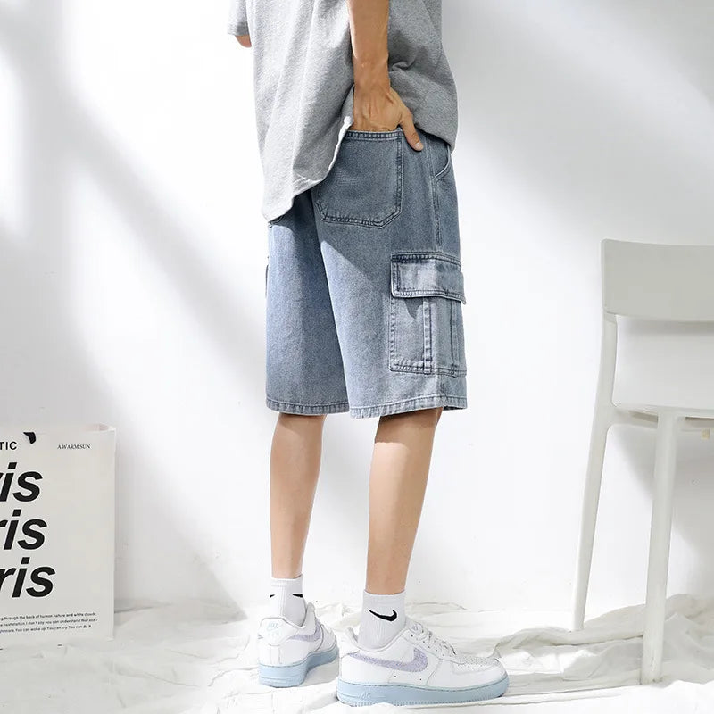 2025 New Denim Shorts for Men's Summer, Thin, Loose, Breathable, Pentagram Pants, Trendy, Versatile, Casual, Mid length, Versati