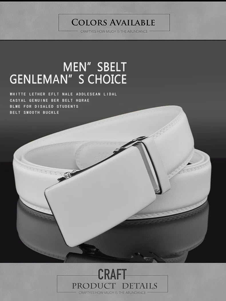 2024 Men Designer Belts High Quality White Luxury Brand Belt Automatic Buckl Cowskin Casual Business Waist Strap Ceinture Homme