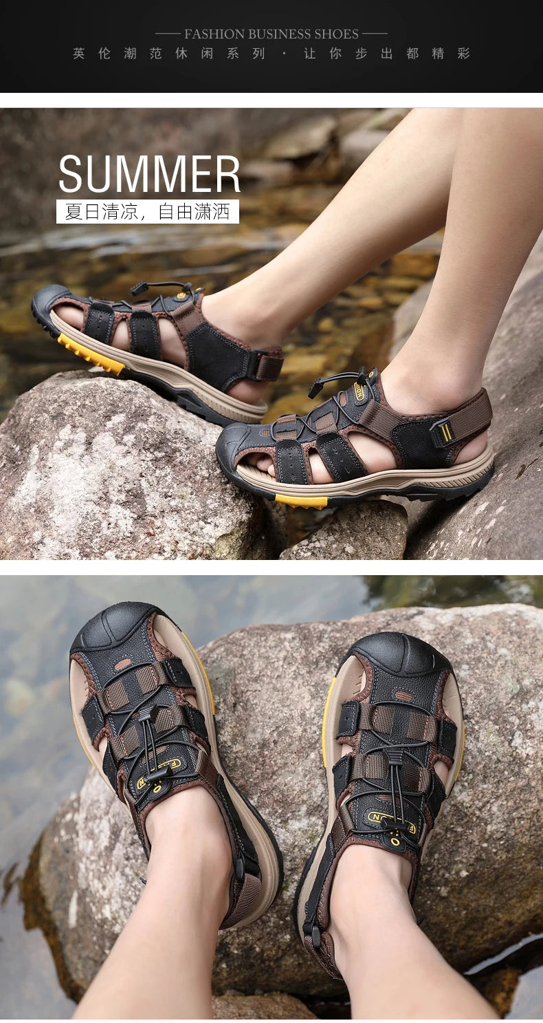 Summer Men Sandals Genuine Leather Mens Casual Shoes Outdoor Men Leather Sandals for Men Beach Shoes Roman mens Shoes