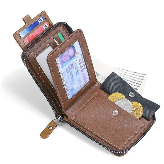 Men's Wallet Made of Leather Wax Oil Skin Purse for Men Coin Purse Short Male Card Holder Wallets Zipper Around Money Bag