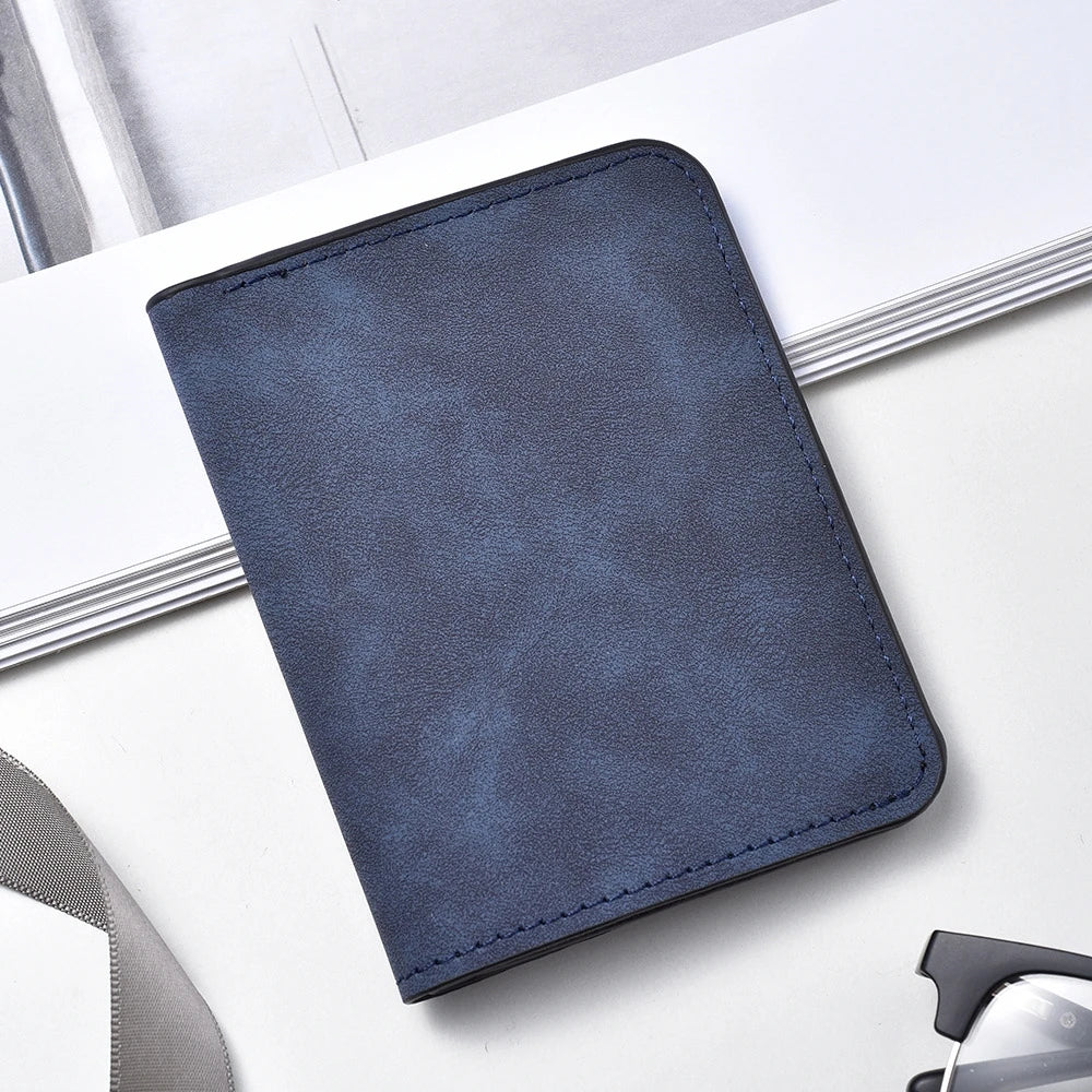 Men's Slim Wallet with Multiple Card Slots & ID Holder - Stylish Black Faux Leather, Portable Design