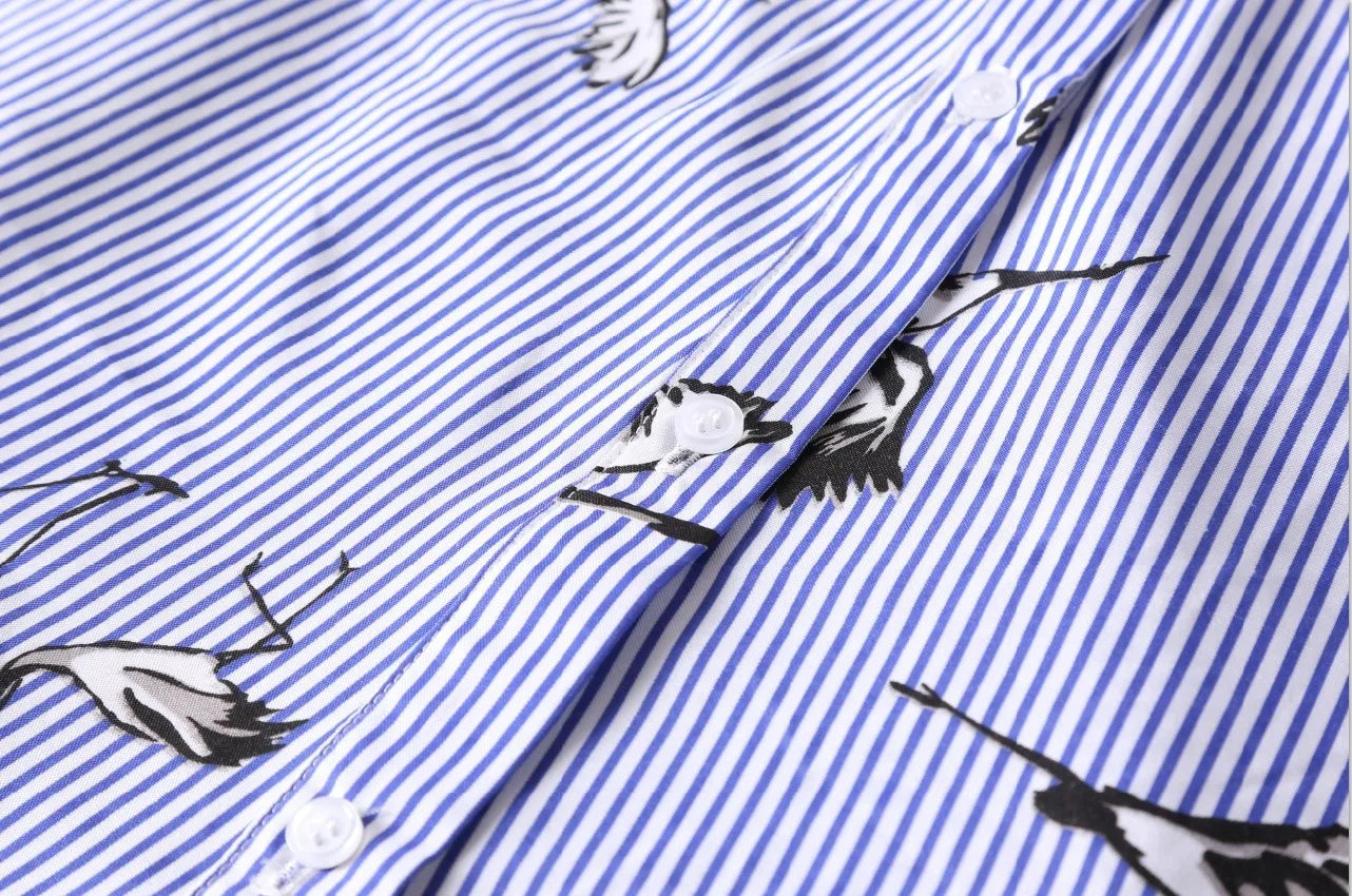European and American women's clothing popular long-sleeved women's clothing striped shirt dress single-breasted belt