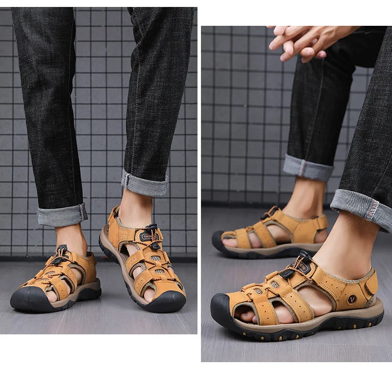 2025 Summer Men Sandals Leather Mens Casual Shoes Breathable Outdoor Sandals for Men Beach Shoes Slippers Fashion Roman Shoes