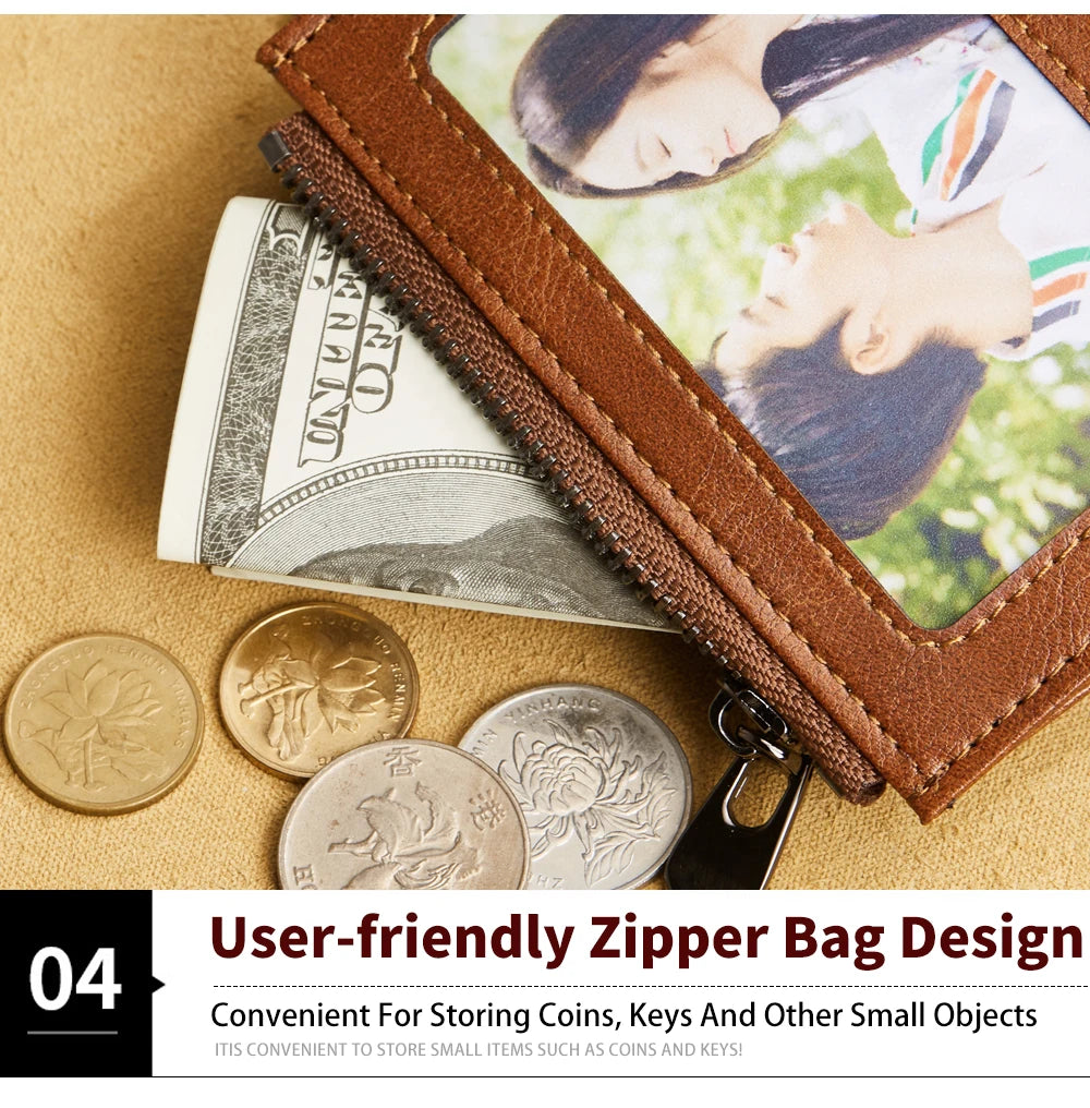 Vintage 100% Genuine Leather Men's Wallet RFID Blocking Trifold Short Multi Function Money Clip Large Capacity Zipper Coin Purse