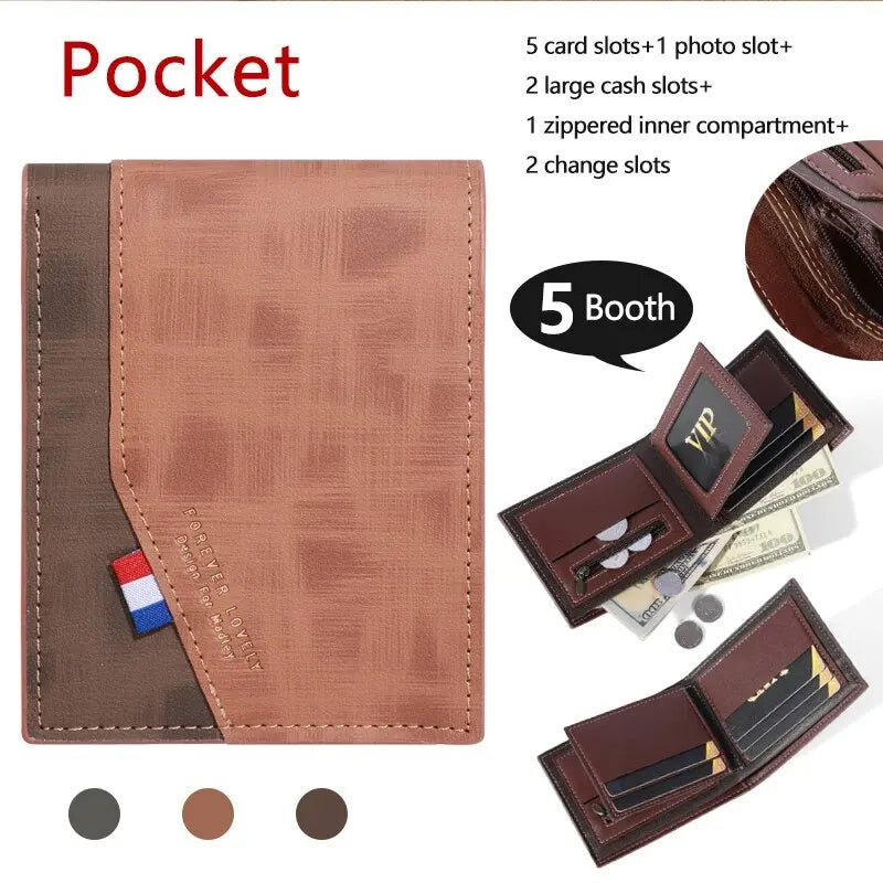 Men's High-capacity Leather Wallet, Small Multi Slot Photo Wallet for Coins, Vintage Wallet