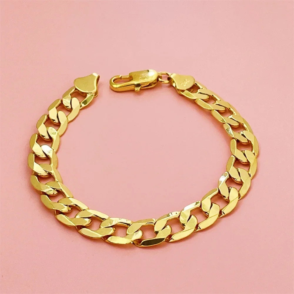Goldpure Luxury 24K 9999 Pure Gold real gold Men's and Women's Bracelet 8mm Side Cuban One-to-One Bracelet