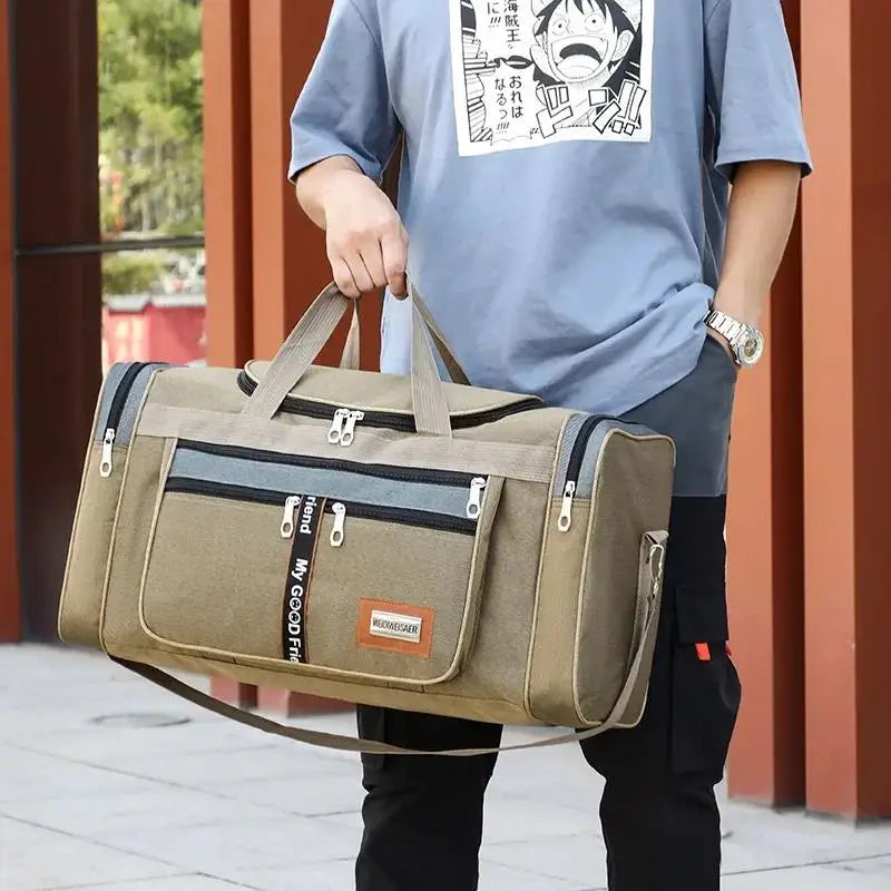 Practical Waxed Canvas Leather Men Travel Bag Hand Luggage Carry On Large Tote Vintage Duffle Weekend Big Overnight