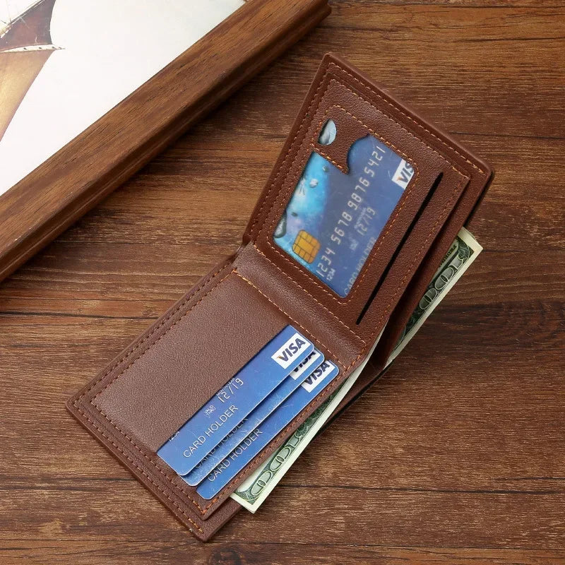 Men's Short Leather Slim Wallets Business Man Money Clip Credit Card Holder Purse Thin Minimalist Bifold Wallet
