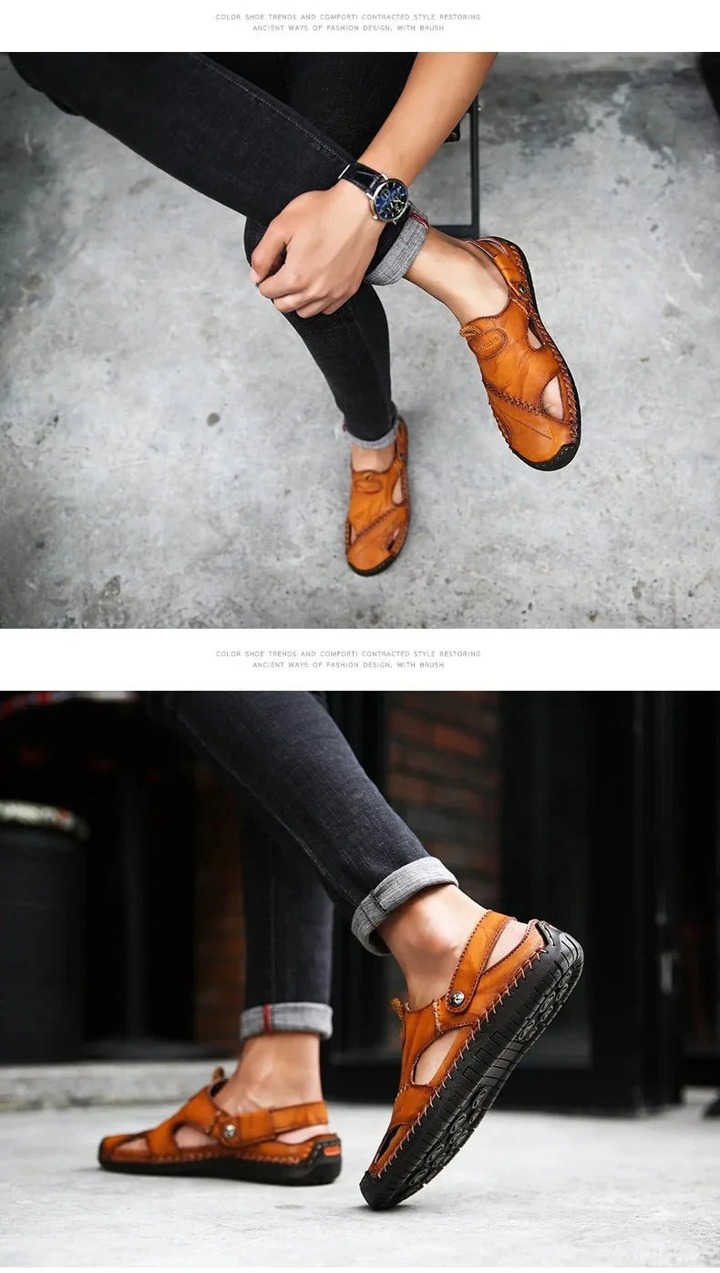 Summer Sandals Men Leather Classic Roman Sandals 2025 Slipper Outdoor Sneaker Beach Rubber Flip Flops Men Water Trekking Sandals