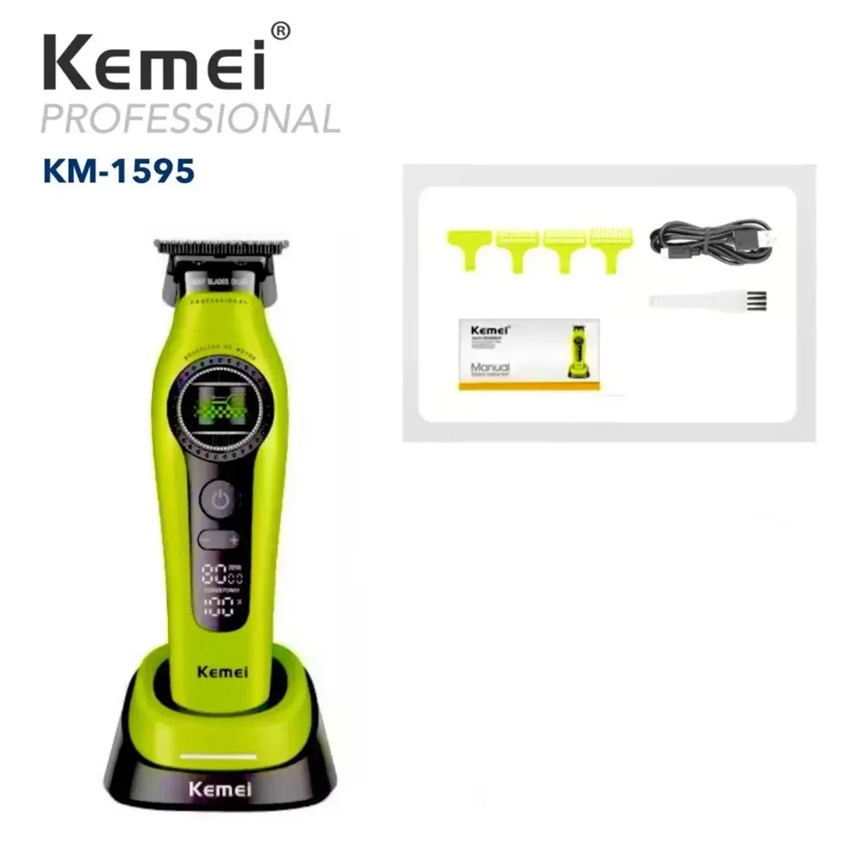 Kemei 1595 Barber Cordless Hair Trimmer Professional Men Hair Clipper External Rotor Brushless Motor Finish Hair Cutting Machine
