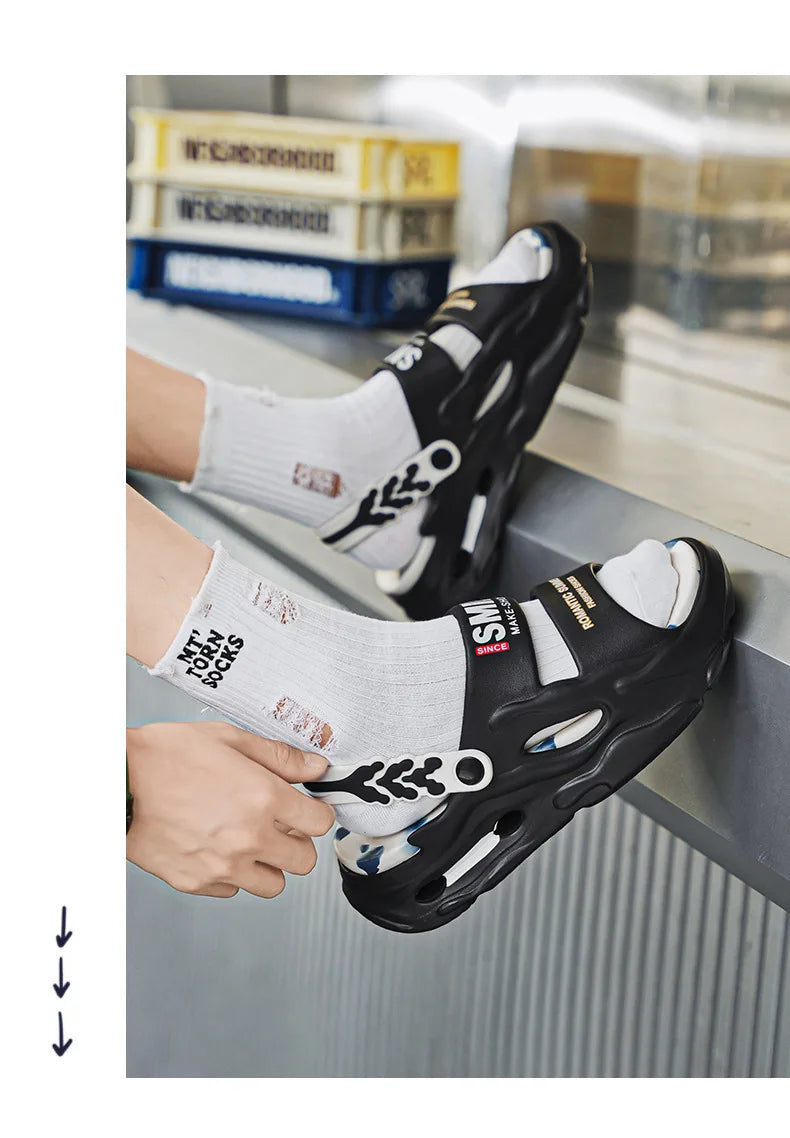 Fashion Men's Slide Slippers 5CM Platform EVA Beach Shoes Men Comfortable Outdoor Cloud Slippers For Men Summer Pantuflas Hombre
