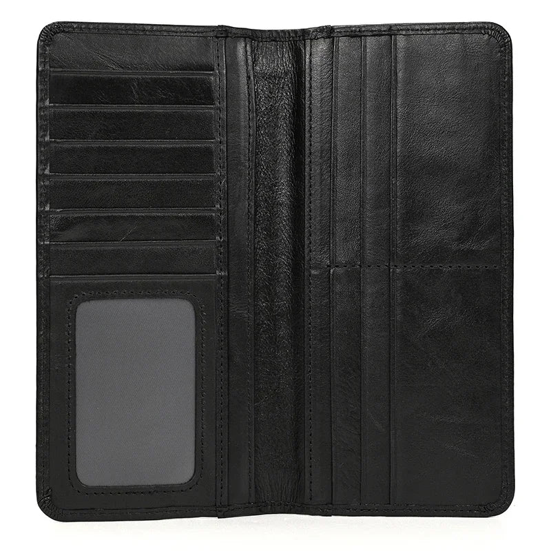 Casual Long Wallet Men Mobile Phone Male Long Purse Bifold Card Wallet Natural Cow Skin Leather Purse Men Business  Card Holder
