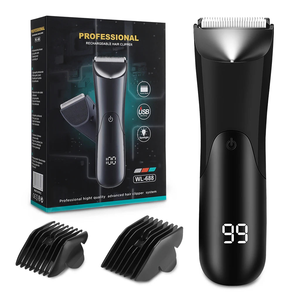 Electric Body Hair Trimmer for Men Ceramic Blade Head Pubic Ball Shaver Hair Removal Bikini Groin Trimming Clipper Beard Razor