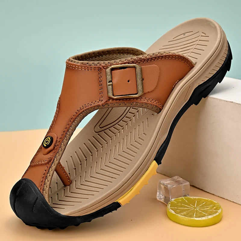 Genuine Leather Sandals Men Breathable Summer Shoes Man Waterproof Outdoor Men Sandals Antiskid Beach Sandals Footwear