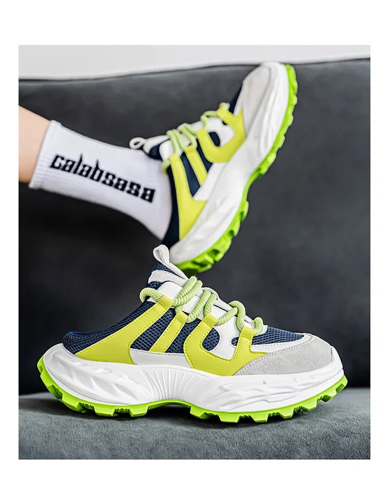 Sneakers for Men Fashion Green Half Breathable Summer Chunky Shoes Men Streetwear Platform Sneakers Man Sports Casual Shoes 2025