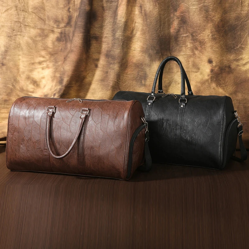 Soft Leather Travel Bag Large Capacity Fashion Weekend Bag Handle Bag Lightweight Sports Gym Bag With Separate Shoe Compartment