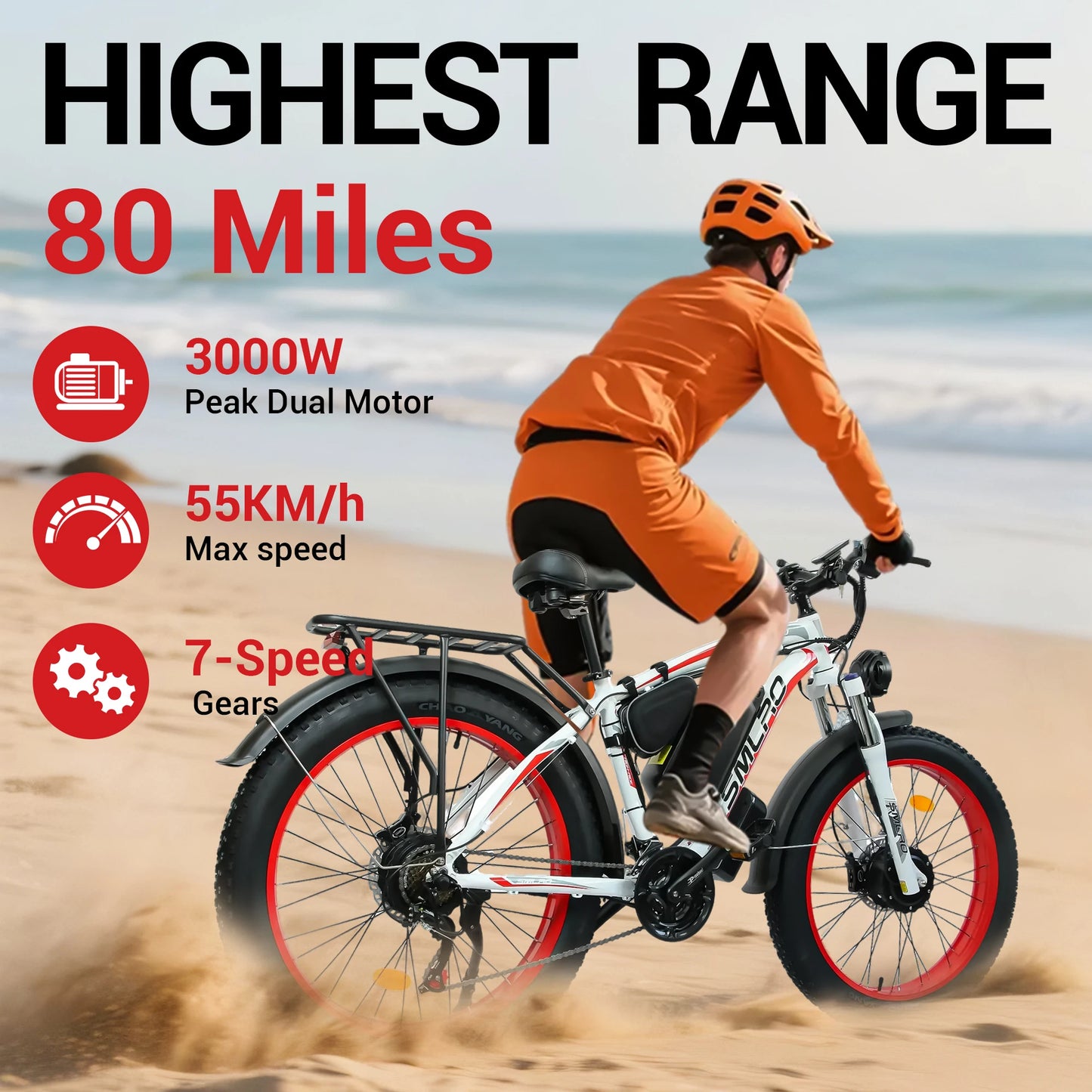 SMLRO XDC600 Adult Off-Road Ebike 3000W 52V 30Ah Hydraulic Disc Brakes Electric Bicycle 26*4.0" Fat Tire Mountain Electric Bike