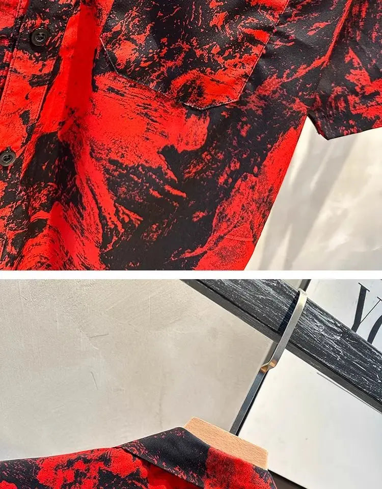 Men's Clothing 2025 Summer Fashion Vintage Print Button Up Shirt Casual Streetwear Y2K Short Sleeve Loose Tops Camisas De Hombre