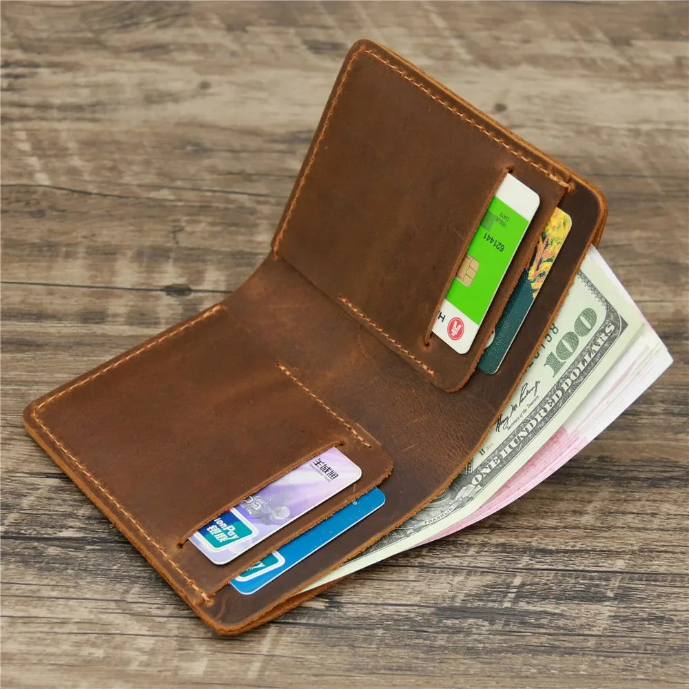 Men's Crazy Horse Leather Wallet, Genuine Leather Wallet, Card Bag, Simple Retro European and American Style, Mens Purse
