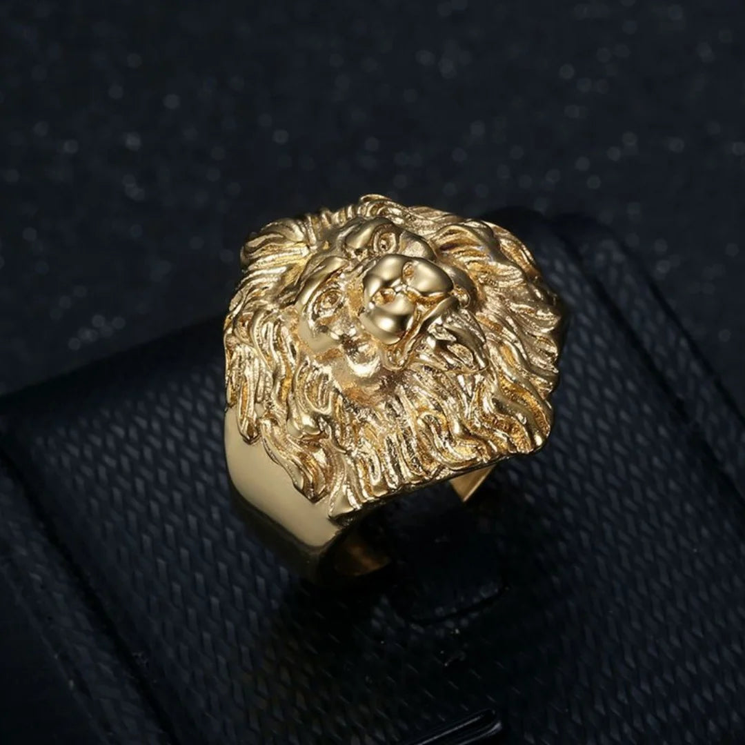 Men's Lion Head Ring 26mm Chunky Gold Color Titanium Stainless Steel Big Large Animal Rings for Man Punk Jewellery Dropshipping