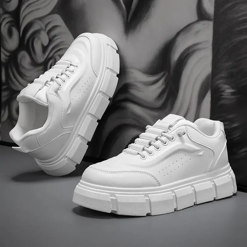 Sneakers Casual Men Designer Easy Matching White Board Shoes Fashion Leather Breathable Height Increased Flat Platform Gym Shoes
