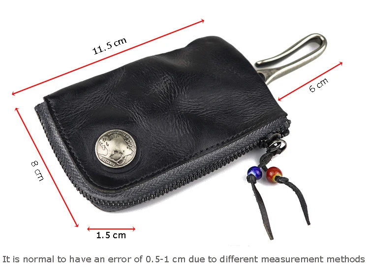 Natural Leather Key Wallet for Men Short Zipper Car Key Holder Real Leather Coin Purse Card Case Bag Keys Organizer Housekeeper