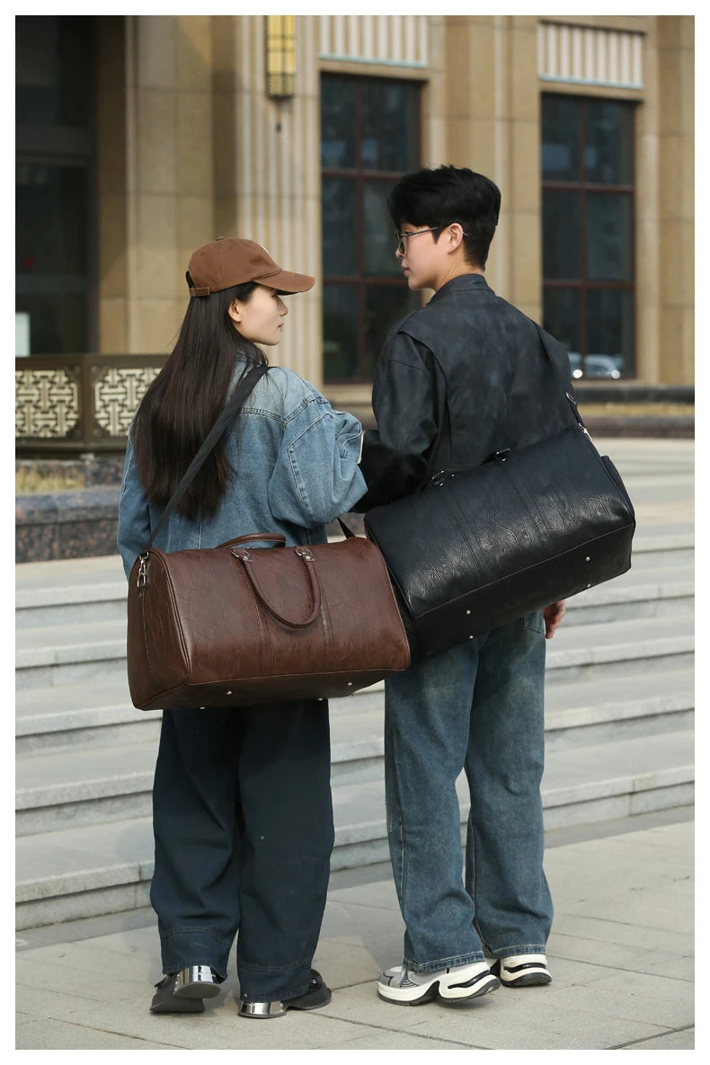 Soft Leather Travel Bag Large Capacity Fashion Weekend Bag Handle Bag Lightweight Sports Gym Bag With Separate Shoe Compartment