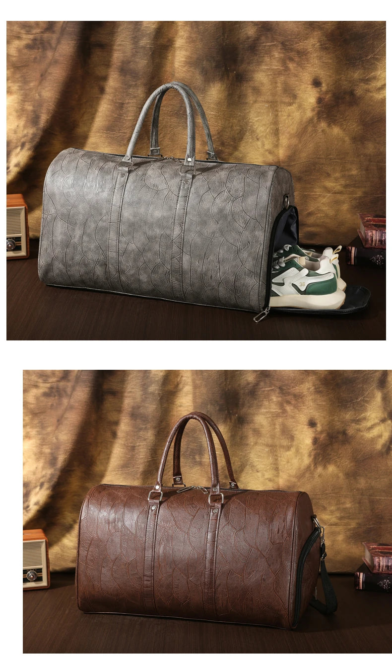 Soft Leather Travel Bag Large Capacity Fashion Weekend Bag Handle Bag Lightweight Sports Gym Bag With Separate Shoe Compartment