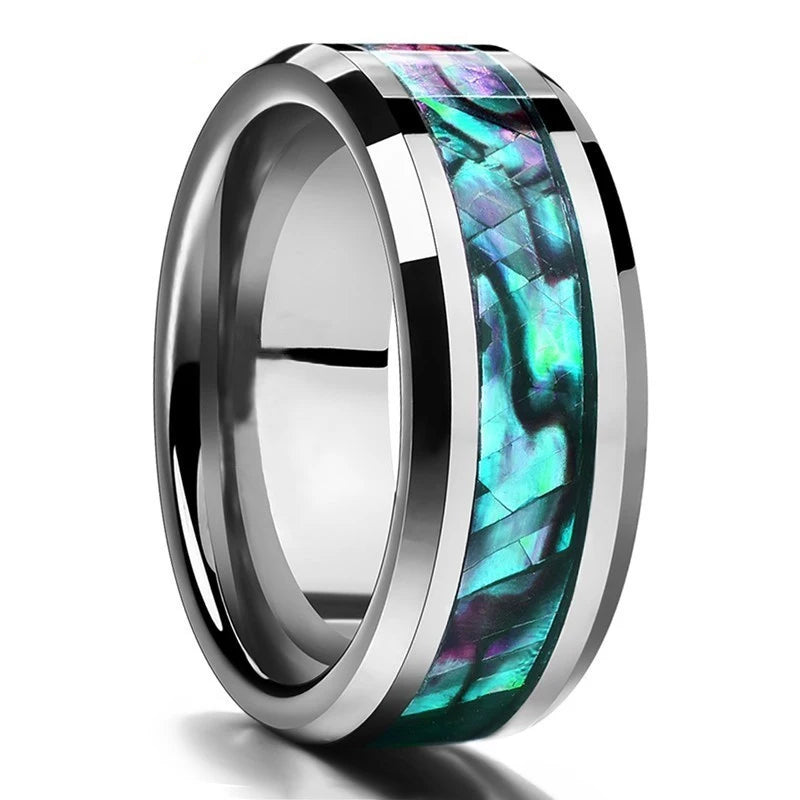 Fashion Deer Family Black Hunting Stainless Steel Rings for Men Women KOA Wood Inlay Beveled Polished Edge Wedding Bands Jewelry