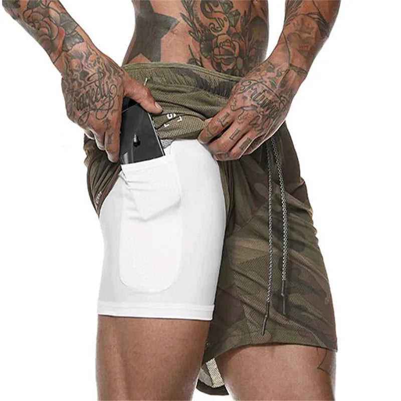 Men Sport Shorts Sportswear Double-deck Running Shorts 2 In 1 Beach Bottoms Summer Gym Fitness Training Jogging Short Pants Men