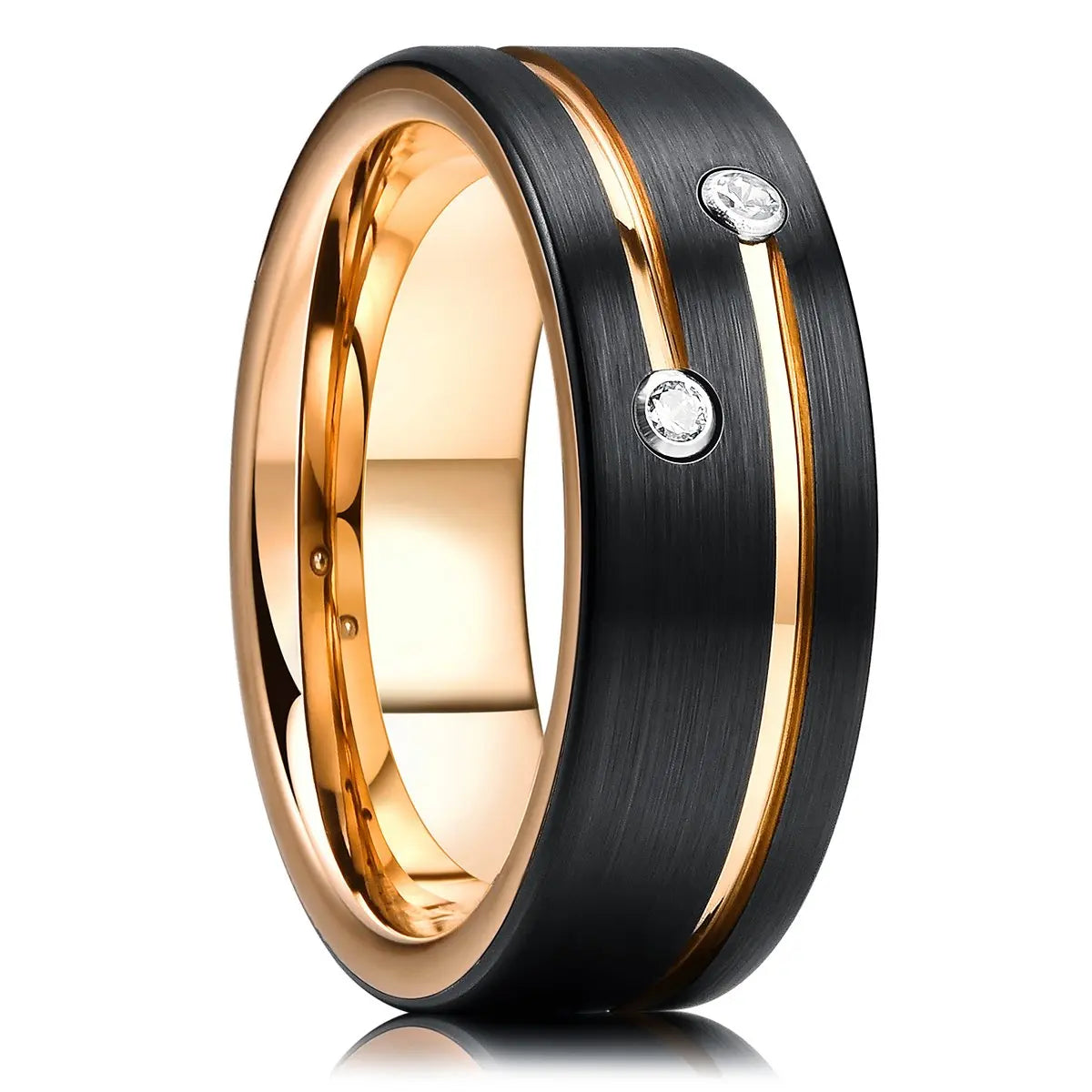 Fashion Men 8mm Rose Gold Color Stainless Steel Rings Double Groove Pattern Promise Rings For Men Wedding Jewelry Accessories