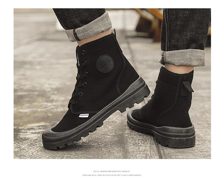 New Fashion High-top Mens Boots Outdoor Comfortable Mens Casual Boots Jungle Mountaineering Men Shoes Wide Bottom Platform Boots