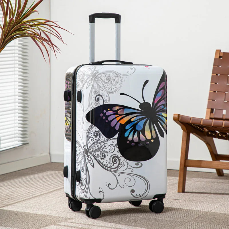 Butterfly Pattern Luggage 20 Inch Large Capacity Rolling Travel Suitcase with Password Lock for Vacation And Business Trips