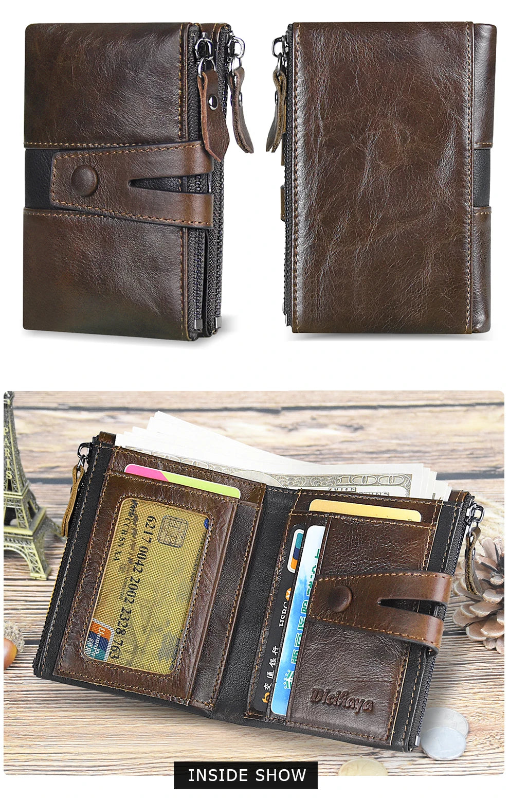 Genuine Leathe Men Wallet Luxury Desig Bifold Short Wallets Male Hasp Vintage Purse Coin Pouch Multi-functional Card Pocket