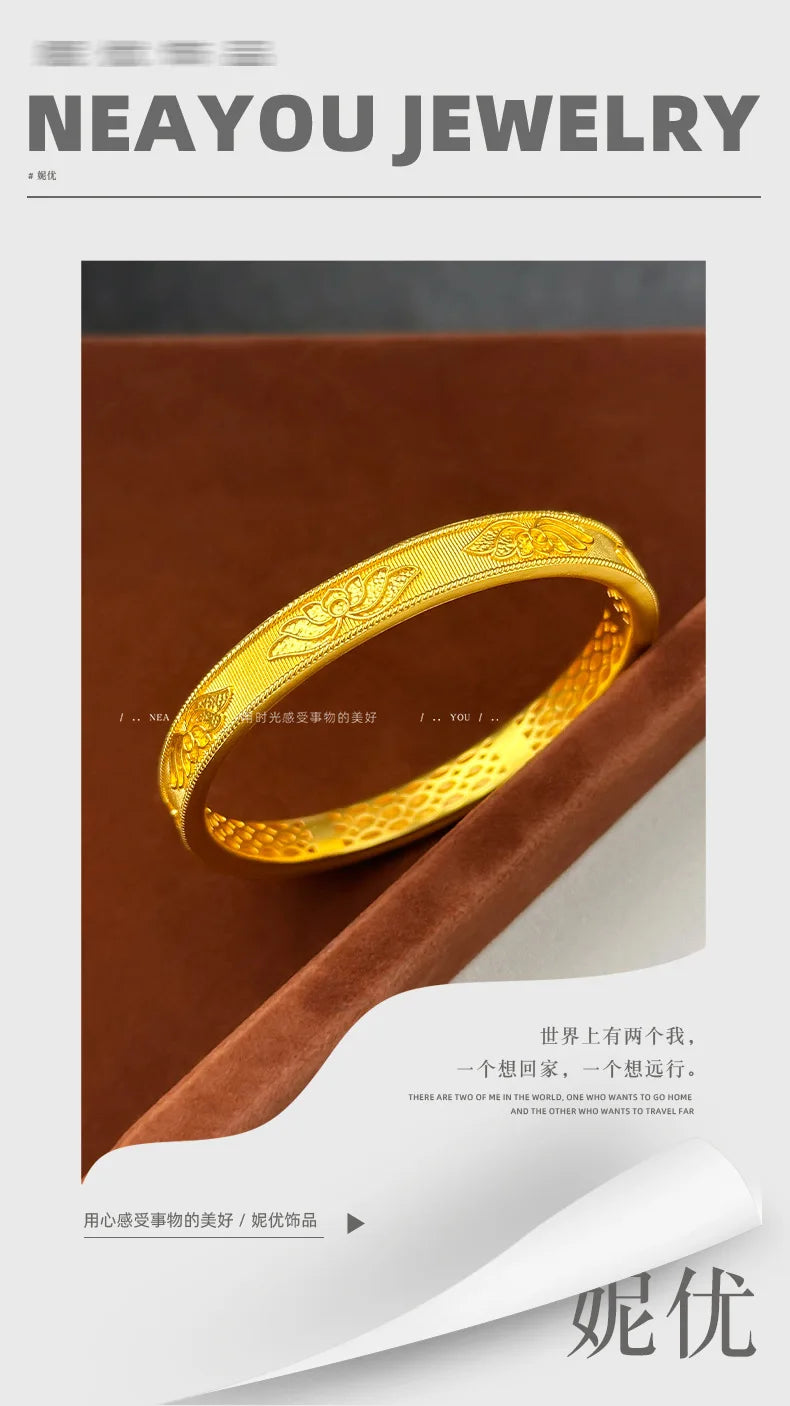 24k Gold Real 9999 Golden Broken Bingbing Bangles Flash Solid Bracelet Women's Temperament Fine Jewelry Set Ring Bracelet