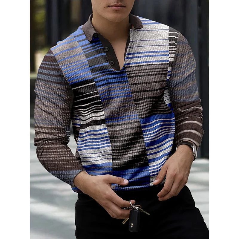 European And American Men's High-quality Long Sleeved Polo Shirt Hot Selling Long Sleeve Digital Printing Tops
