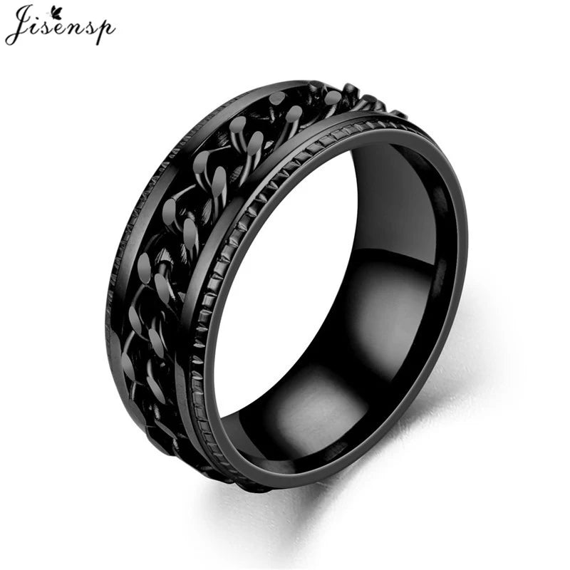 Stainless Steel Rotatable Chain Ring for Couples Jewelry Spinner Fidget Release Anxiety Ring Multifunctional Anillos De Ansiedad