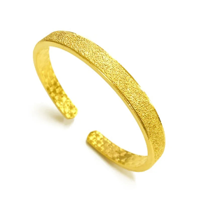Vintage Matte Open Bangle for Men, 24K Gold, AU999 | Wide with distressed finish, authoritative ancient symbolism.