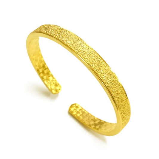 Vintage Matte Open Bangle for Men, 24K Gold, AU999 | Wide with distressed finish, authoritative ancient symbolism.