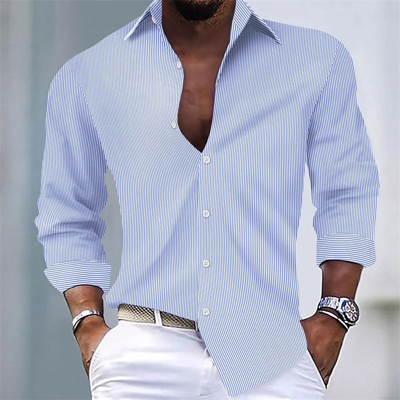 Men's Shirts Summer Shirts Casual Shirts Striped Shirts Button Lapel Black Pink Royal Blue Long Sleeves Holiday Everyday Wear