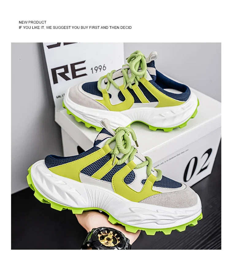 Sneakers for Men Fashion Green Half Breathable Summer Chunky Shoes Men Streetwear Platform Sneakers Man Sports Casual Shoes 2025