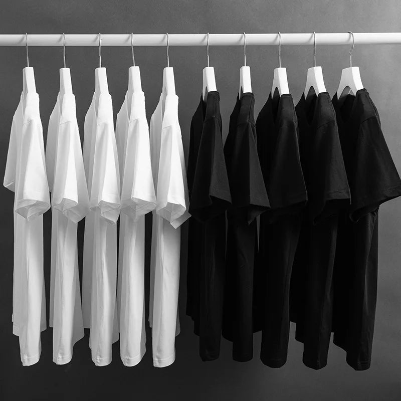 200G 100% Cotton T-shirts For Men solid color  Oversized Basic T Shirt Drop-Shoulder Tshirt Streetwear Tops monochrome Tee