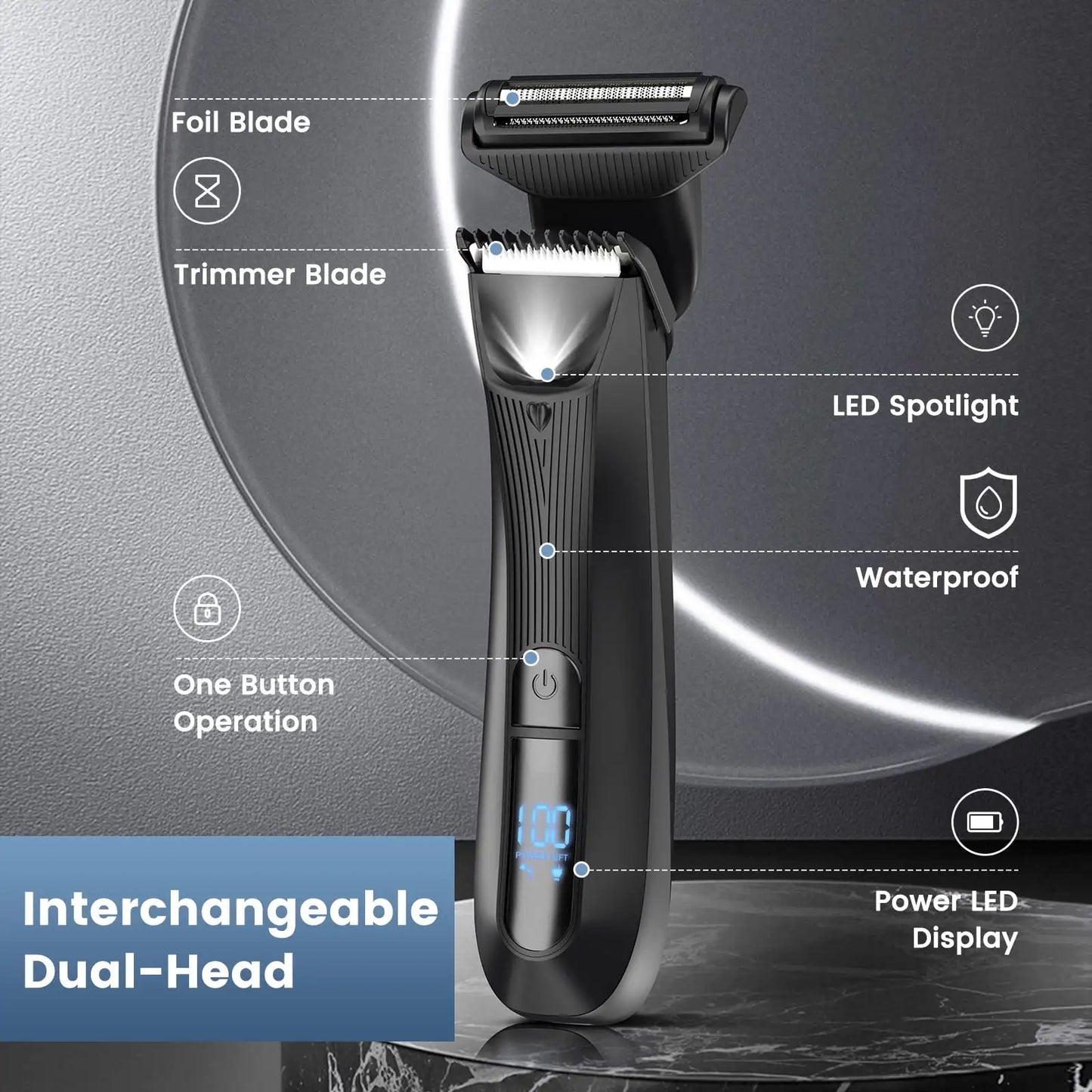Body Hair Trimmer for Men with Ceramic Blade Wet Dry Mens Ball Trimmer with Standing Recharge Dock Groin Hair Trimmer for Men