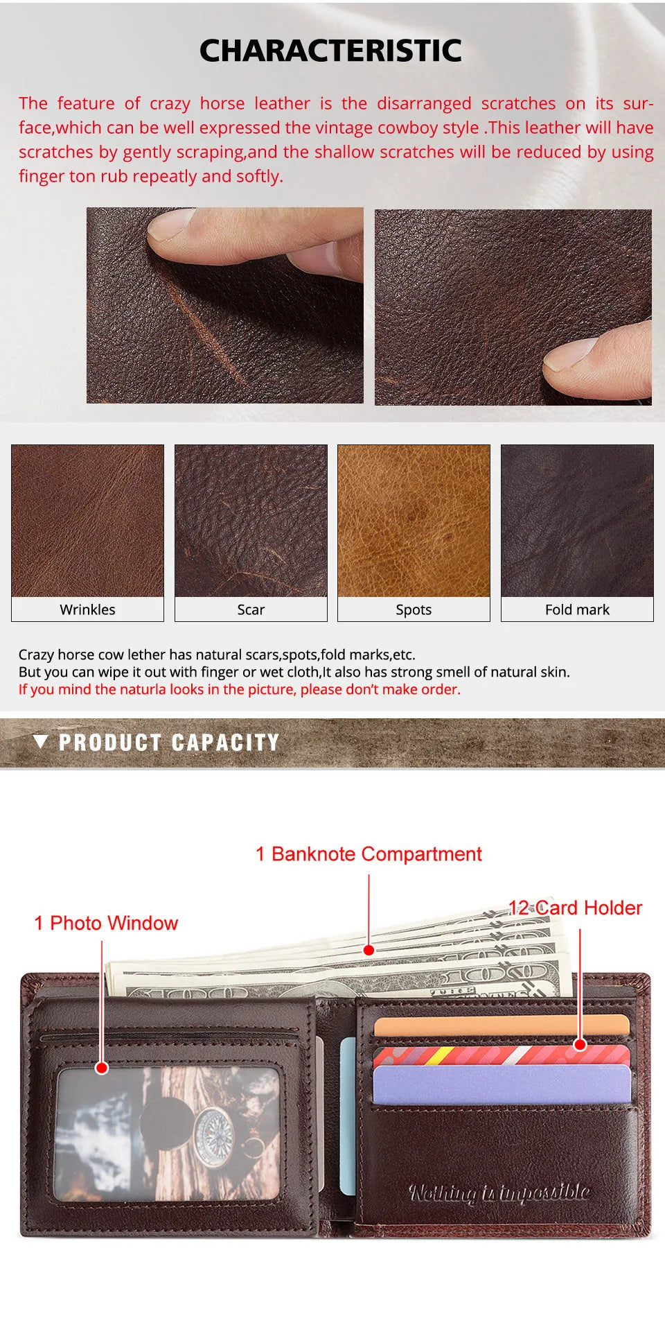 Handmade Wallet for Men Genuine Leather Credit Card Holder Purse with ID Window Short Male High Quality Cartera
