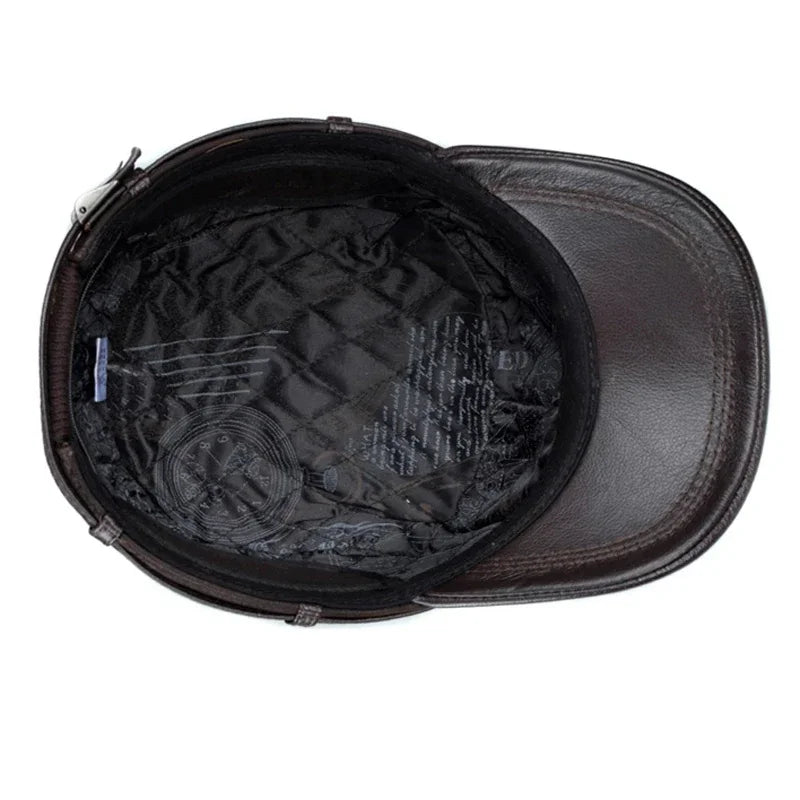 New 2024 Winter Men Genuine Leather Baseball Cap Earmuffs Flat Hat Male Keep Warm Leisure 57-60 cm Adjustable Gorro Cow Skin Cap
