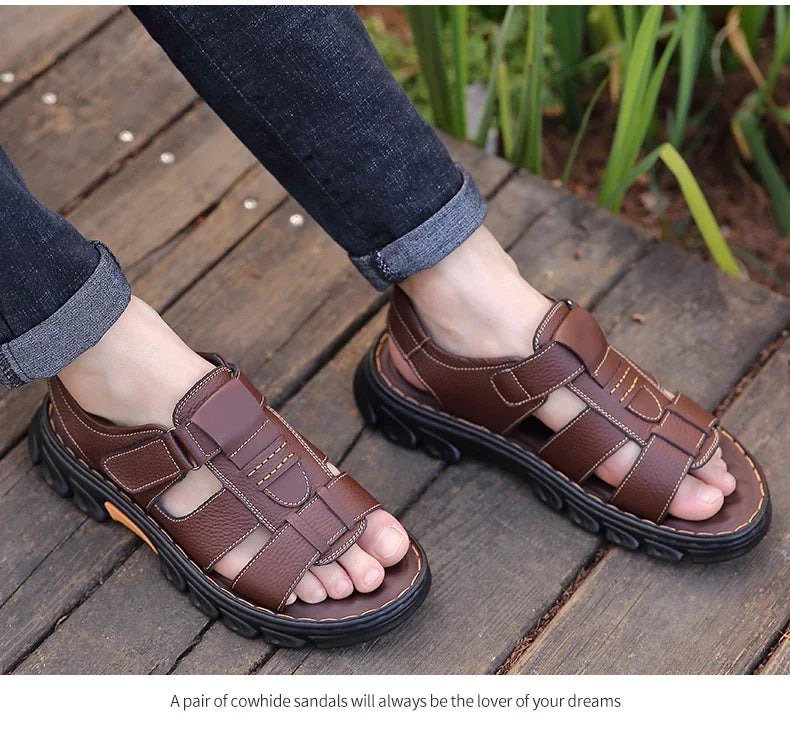 Men's Sandals Adjustable Solid Color Shoes Summer Casual Comfort with Durable Rubber Sole, Breathable PU for Outdoor Walking