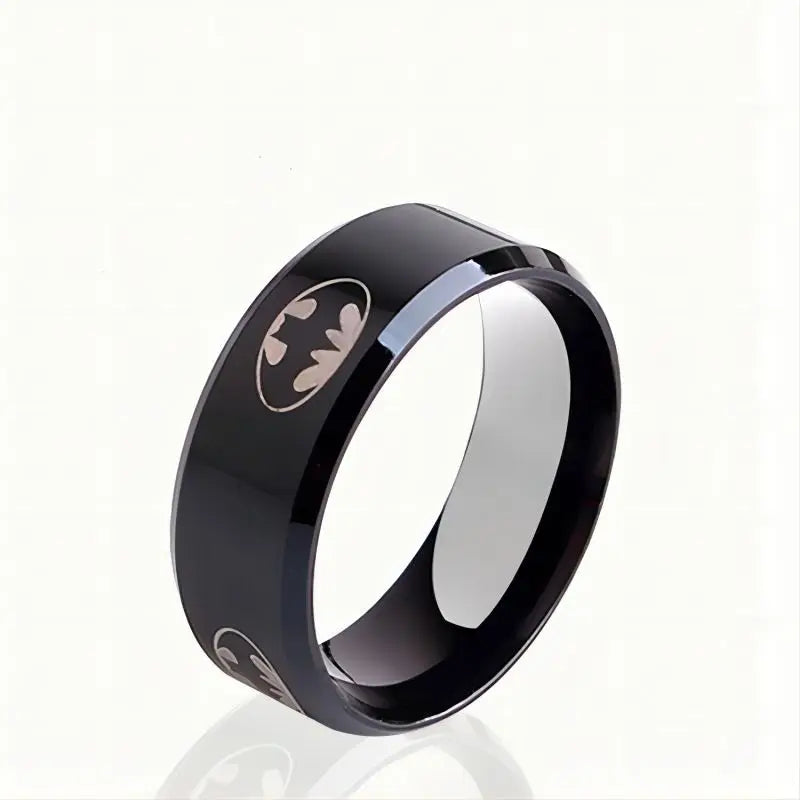 8mm Fashion Laser Logo Bat Rings Stainless Steel For Men Anti Stress Lucky Jewelry Gift Wholesale
