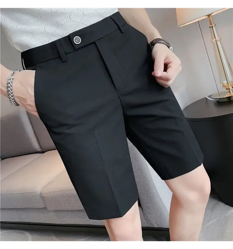 Suit Shorts Summer Men's Pants Straight-leg Casual Handsome Small Trousers Versatile Five-quarter Pants Loose Causal Chic Pants