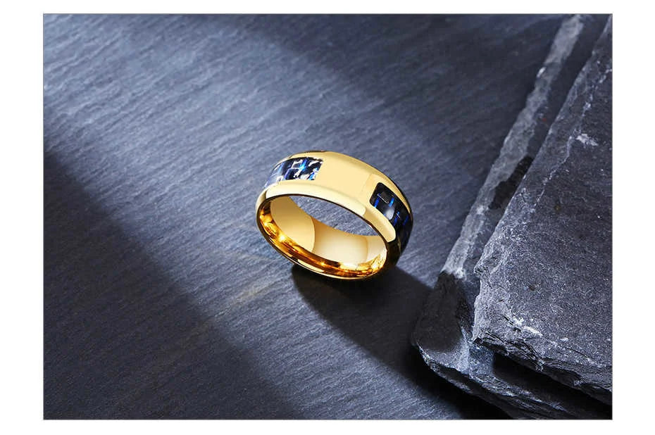 Vnox Customize Logo 8mm Men's Ring Carbon Fiber Wedding Band Personalized Simple Icon Image Meaningful Gift to Husband Dad