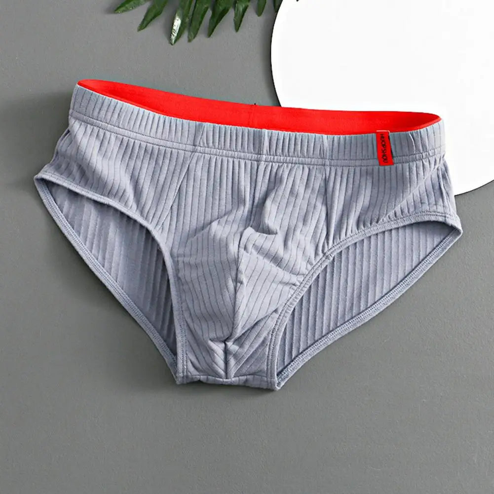 Men Briefs Mid Waist Elastic Soft Breathable Anti-septic U Convex Striped Solid Color Casual Men Underpants underwear men
